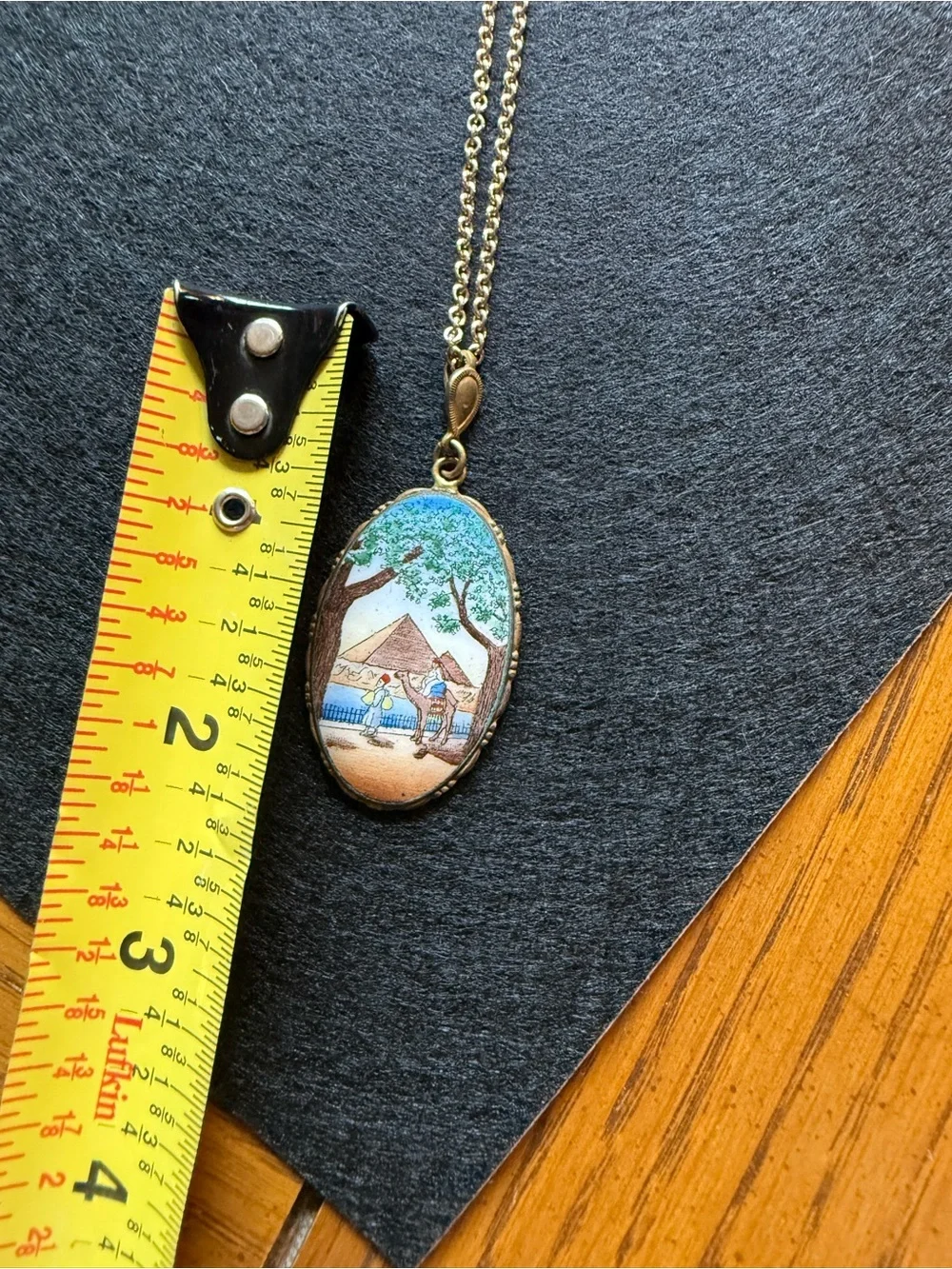 Vintage Egyptian Revival Style Pyramid Camel Scenic Pendant Necklace